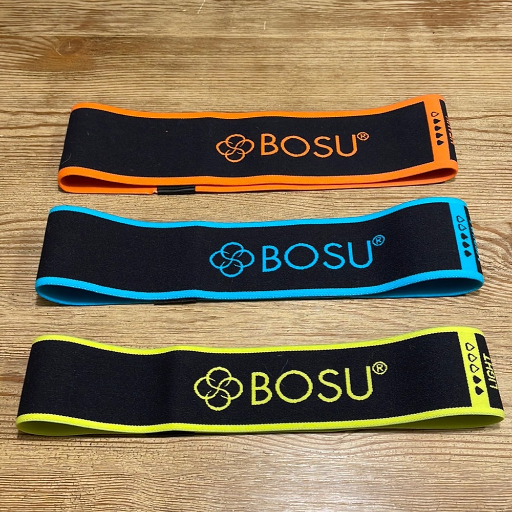 COPY - BOSU FABRIC RESISTANCE BANDS 3 PACK BRIGHT ORANGE/BLUE/YELLOW